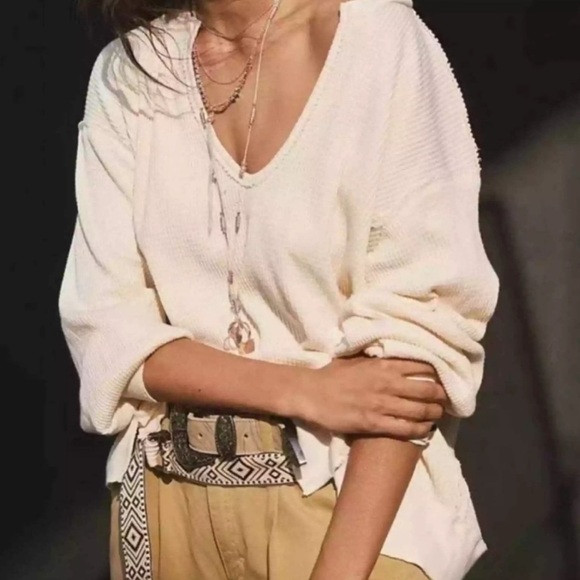 Free People Tops - NWOT Free People- Santa Clara Thermal Long Sleeve V-Neck Top- Alabaster